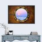 Brass Porthole with Sunset Horizon Wall Art