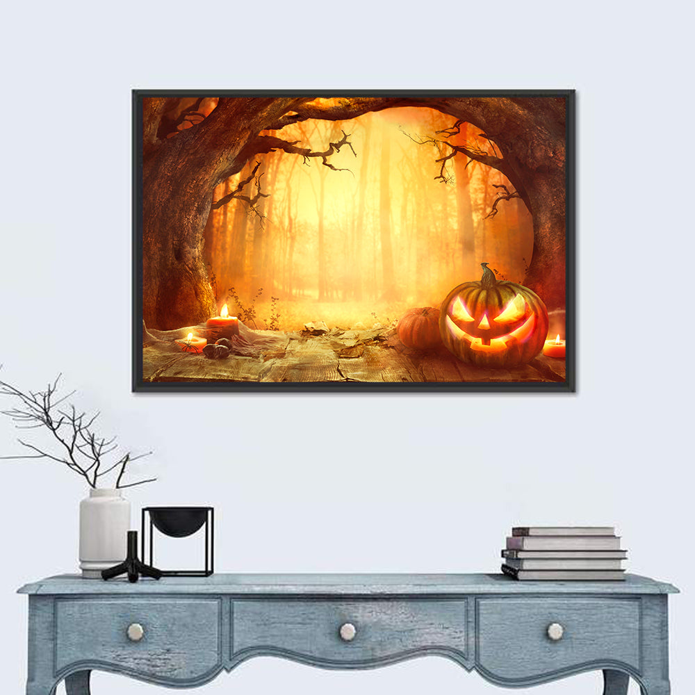Halloween Jack O'lantern in Dark Forest Wall Art