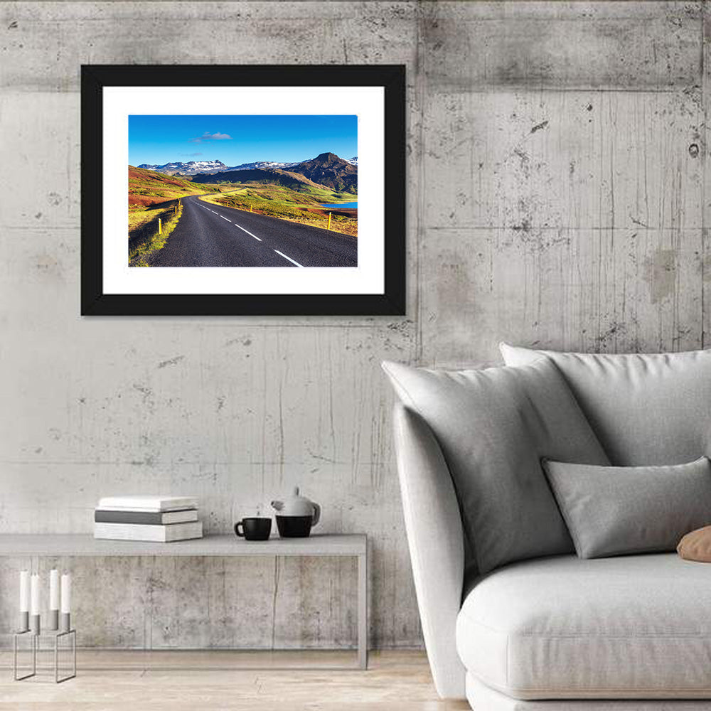 Icelandic Mountain Road Wall Art in a room, landscape