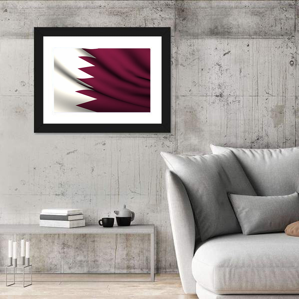 Waving Qatar Flag Wall Art in a room, landscape