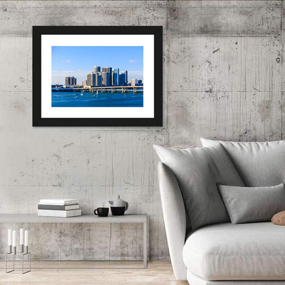 Miami Skyline Wall Art in a room, landscape