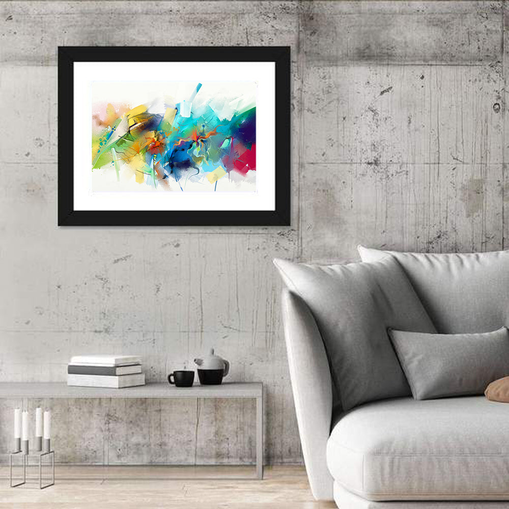 Teal Blue Color Burst Abstract Wall Art
