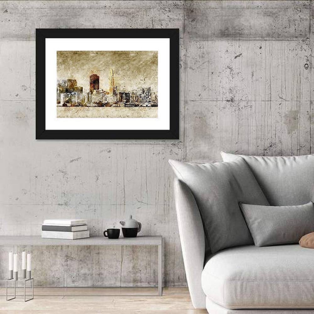 San Francisco Parchment Skyline Wall Art in a room, landscape