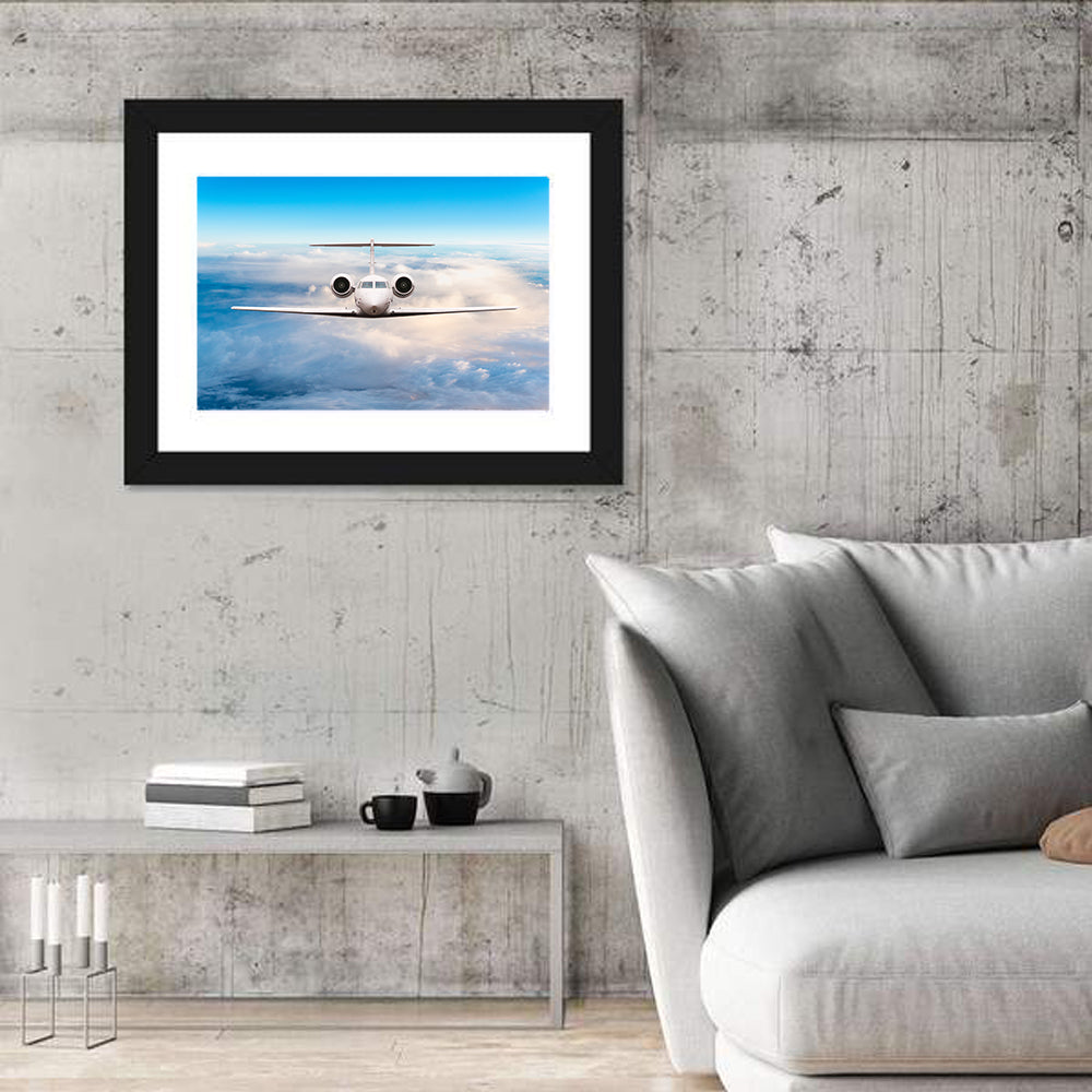 Private Jet in Flight Wall Art in a room, landscape