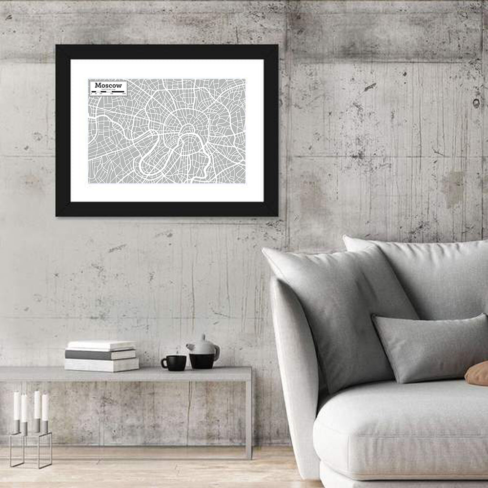 Moscow City Map Wall Art in a room, landscape