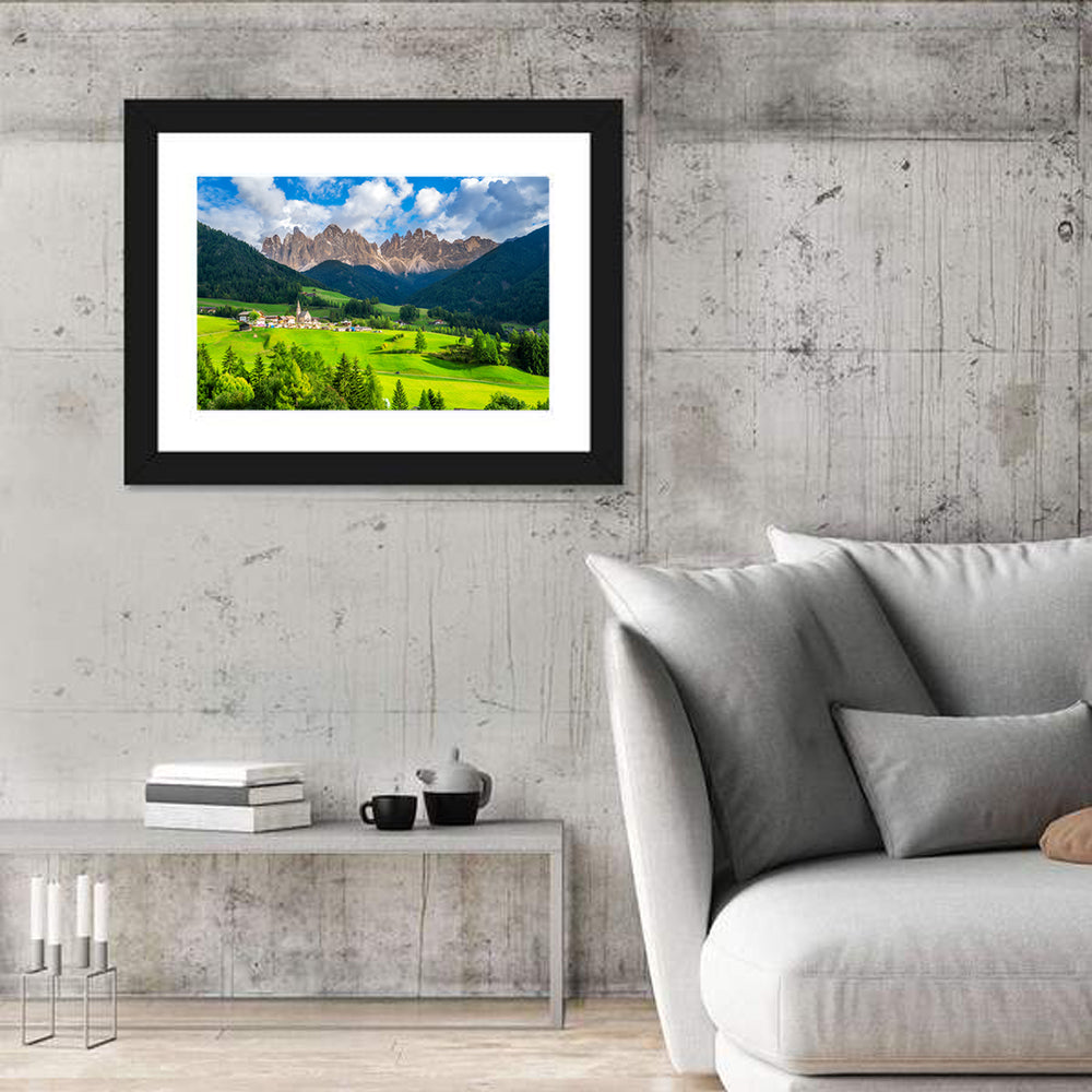 Santa Maddalena Village, Odle Peaks Wall Art in a room, landscape