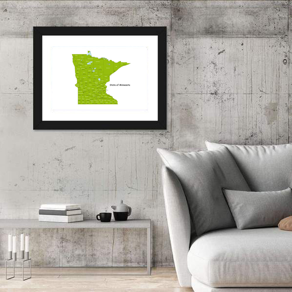 Green Minnesota County Map Wall Art