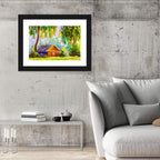 Impressionist Log Cabin in Green Forest Wall Art