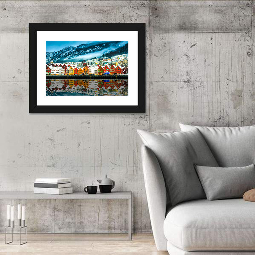 Bryggen Harbor, Bergen Wall Art in a room, landscape
