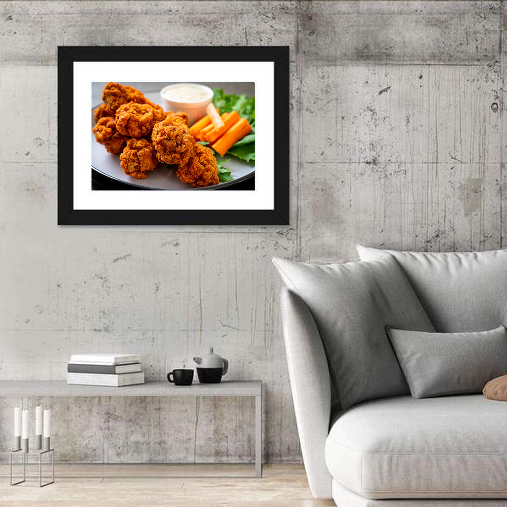 Crispy Spicy Chicken Wings with Carrot Sticks Wall Art