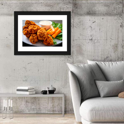 Crispy Spicy Chicken Wings with Carrot Sticks Wall Art