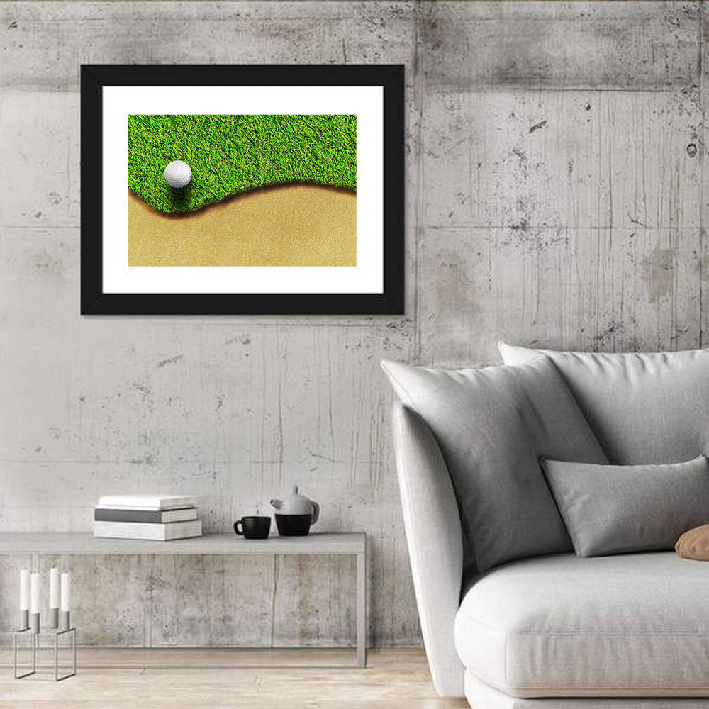 Golf Ball on Bunker Edge Wall Art in a room, landscape