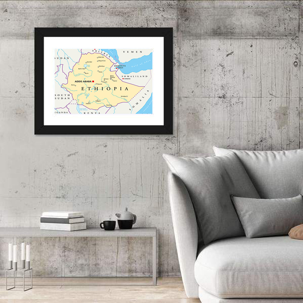 Ethiopia Political Map Wall Art in a room, landscape