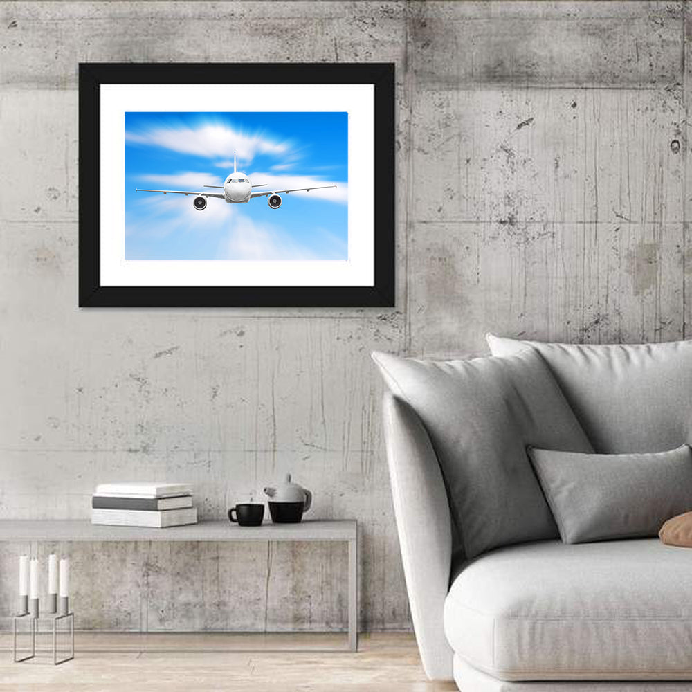 Front View Airliner with Motion Blur Wall Art in a room, landscape