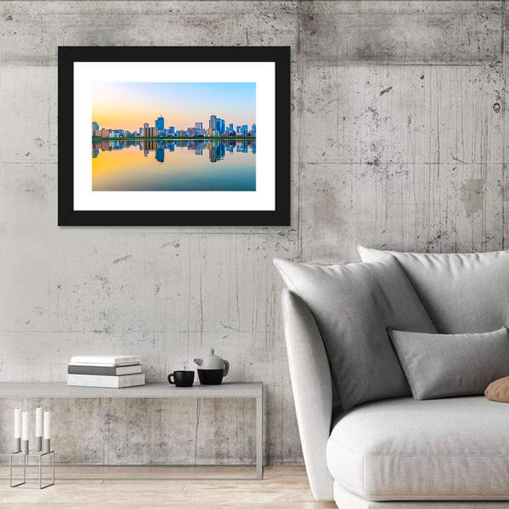 Osaka Skyline at Golden Hour Wall Art in a room, landscape