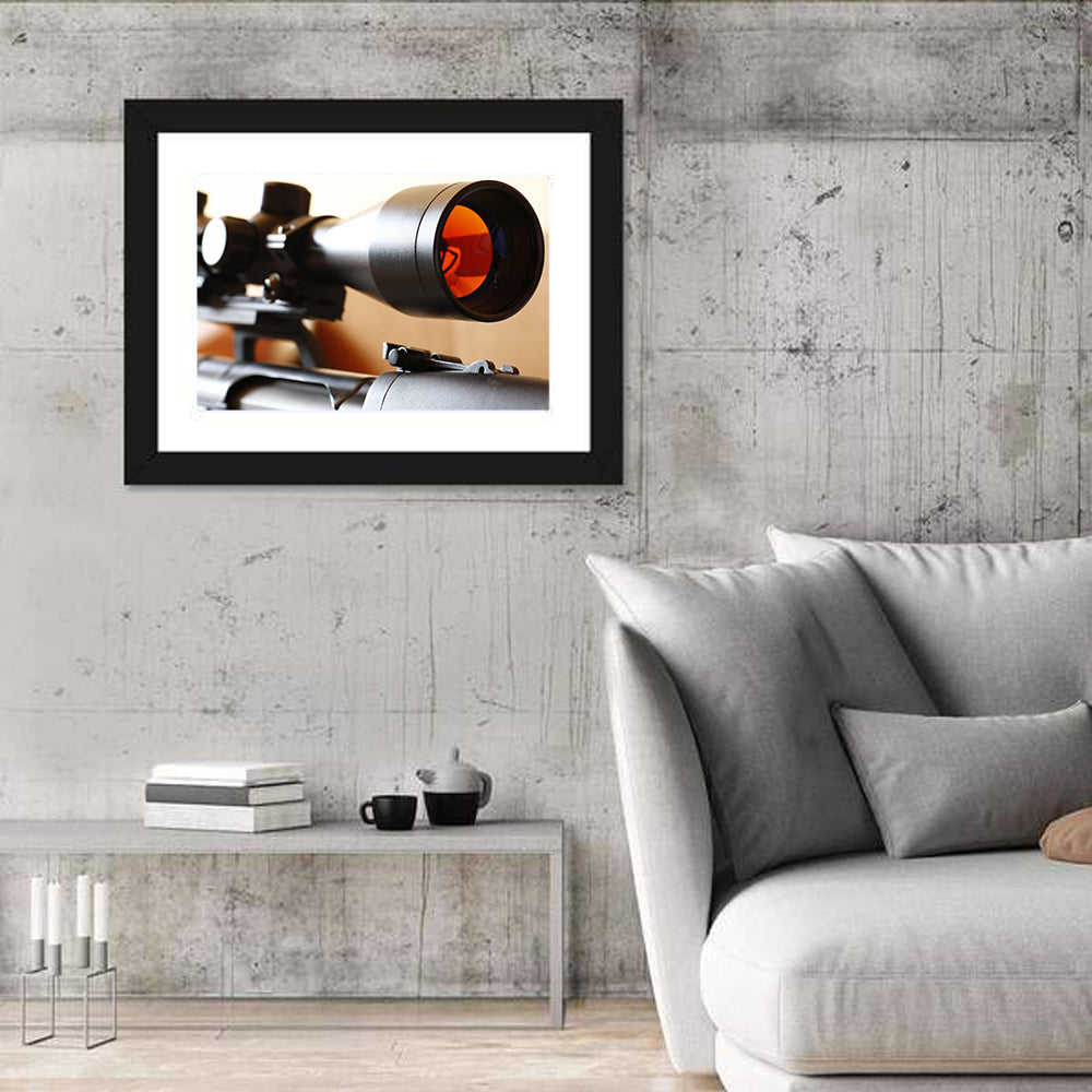 Sniper Scope Close Up Wall Art in a room, landscape