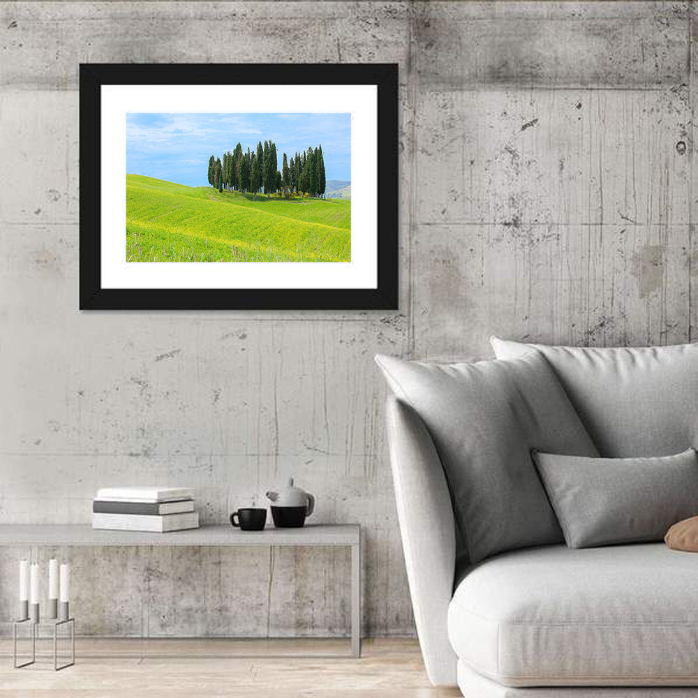 Tuscany Cypress Trees Wall Art in a room, landscape