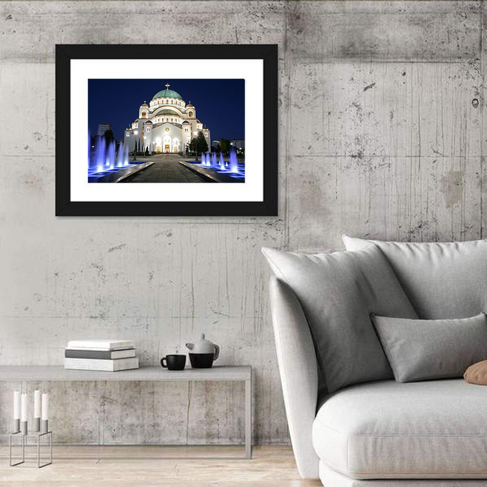Saint Sava Cathedral at Night Wall Art
