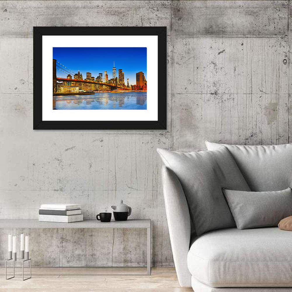 Brooklyn Bridge at Dusk, Lower Manhattan Wall Art in a room, landscape