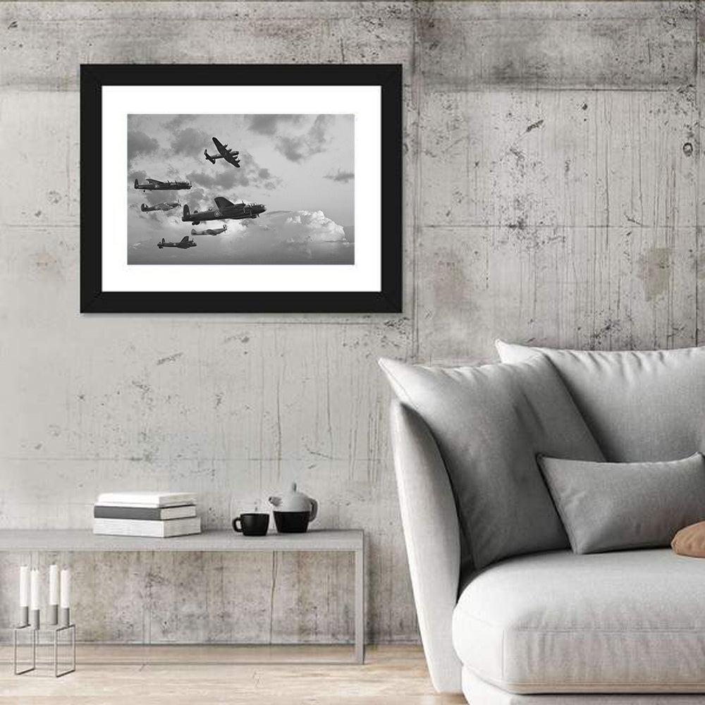Lancaster Bombers in Formation Wall Art in a room, landscape