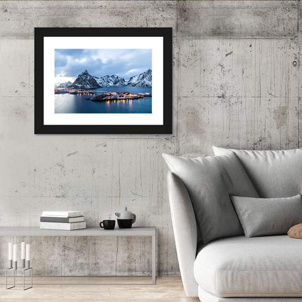 Blue Hour Over Reine, Lofoten Wall Art in a room, landscape