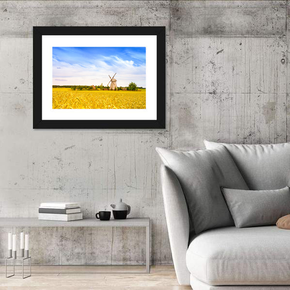 Dudutki Windmill in Golden Fields Wall Art in a room, landscape