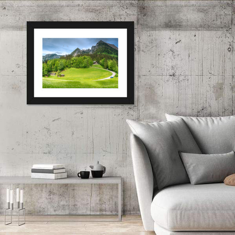 Berchtesgaden Meadow Road Wall Art in a room, landscape