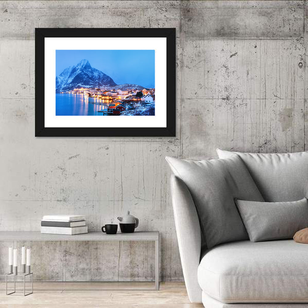 Reine Harbor at Twilight Wall Art in a room, landscape