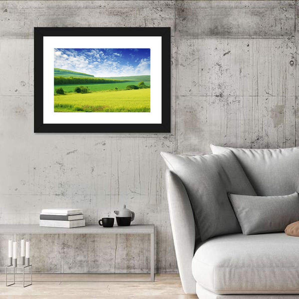 Green Spring Meadow Wall Art in a room, landscape