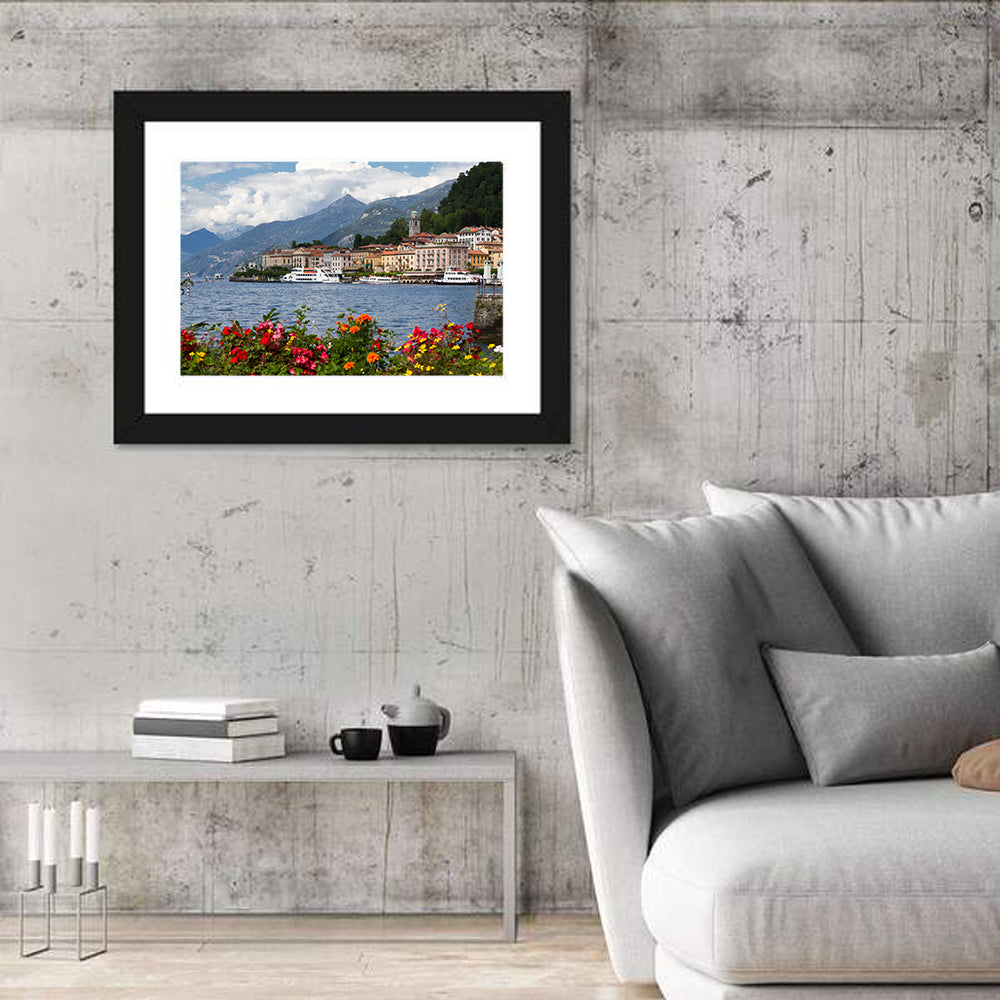 Bellagio Floral Shore Lake Como Wall Art in a room, landscape