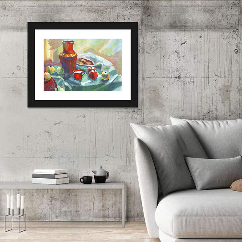 Vase, Apples and Red Cup Still Life Wall Art