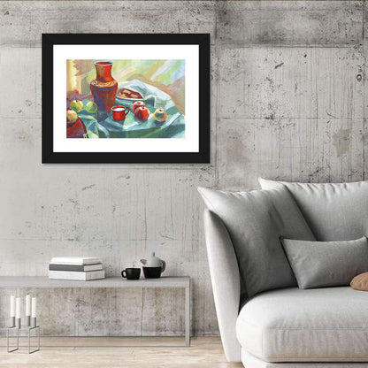 Vase, Apples and Red Cup Still Life Wall Art