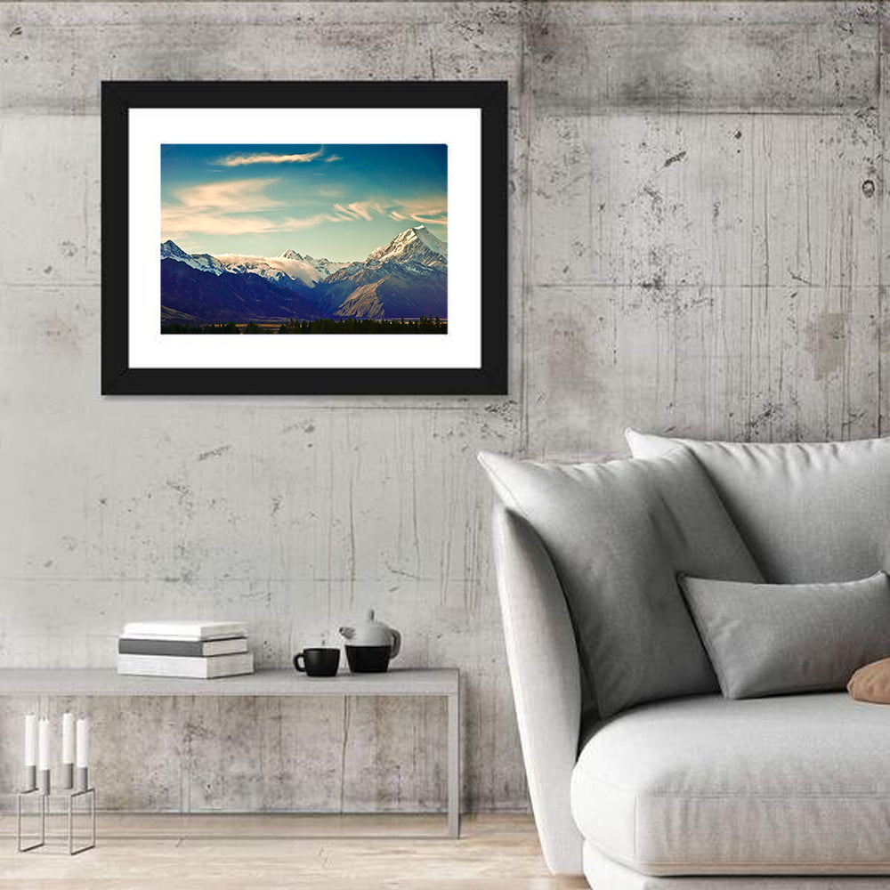 Aoraki Mount Cook Golden Hour Wall Art in a room, landscape