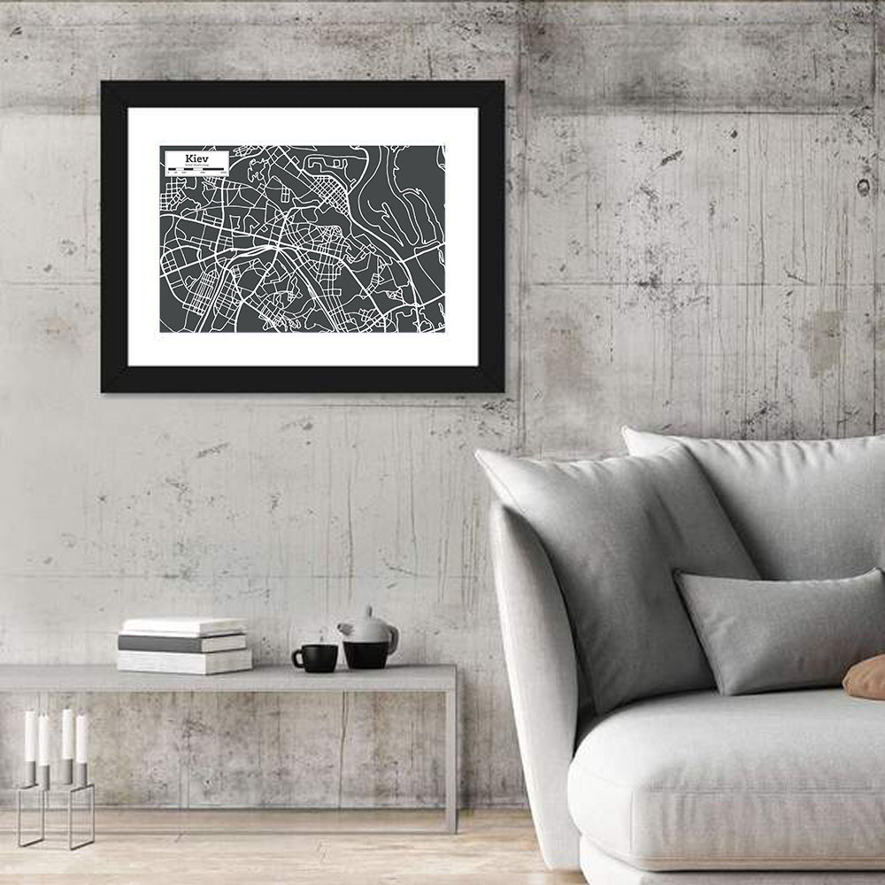 Kiev Street Grid Map Wall Art in a room, landscape