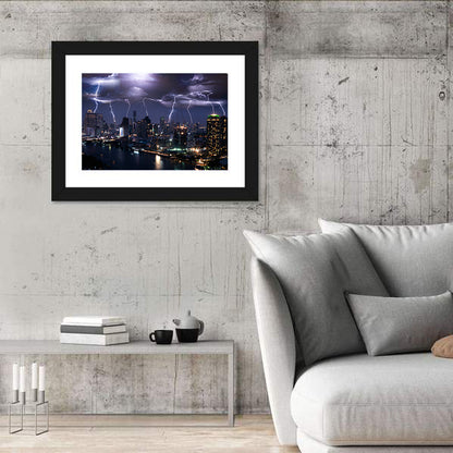 Night Lightning Over River Skyline Wall Art