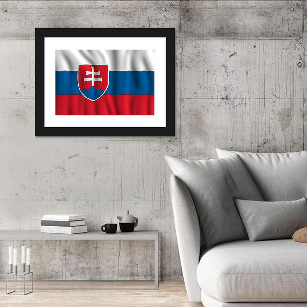 Slovak Flag with Heraldic Shield Wall Art in a room, landscape