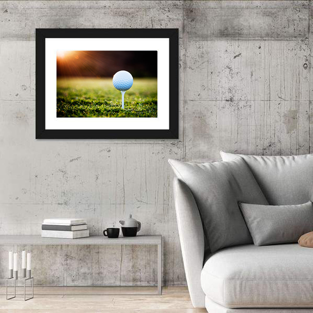 Golf Ball on Tee at Sunset Wall Art in a room, landscape