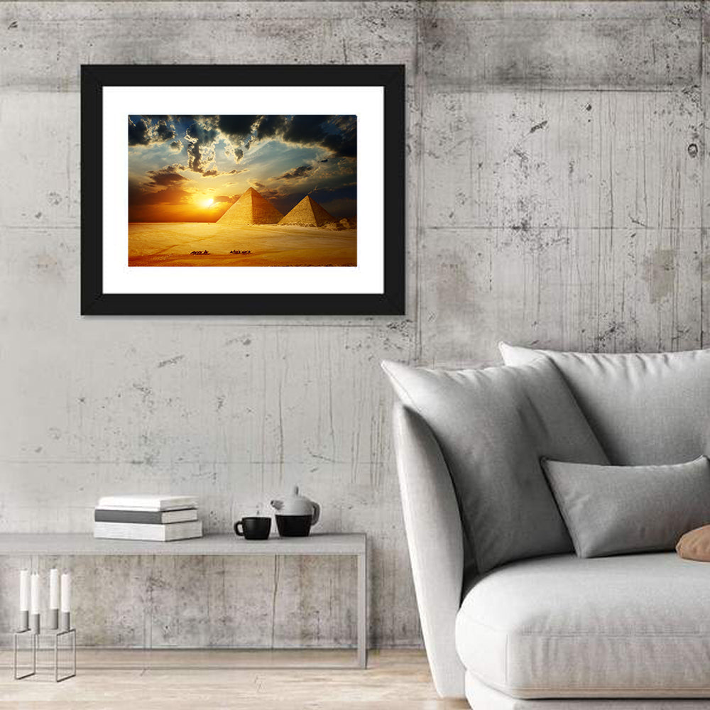 Great Pyramids of Giza at Dusk Wall Art in a room, landscape