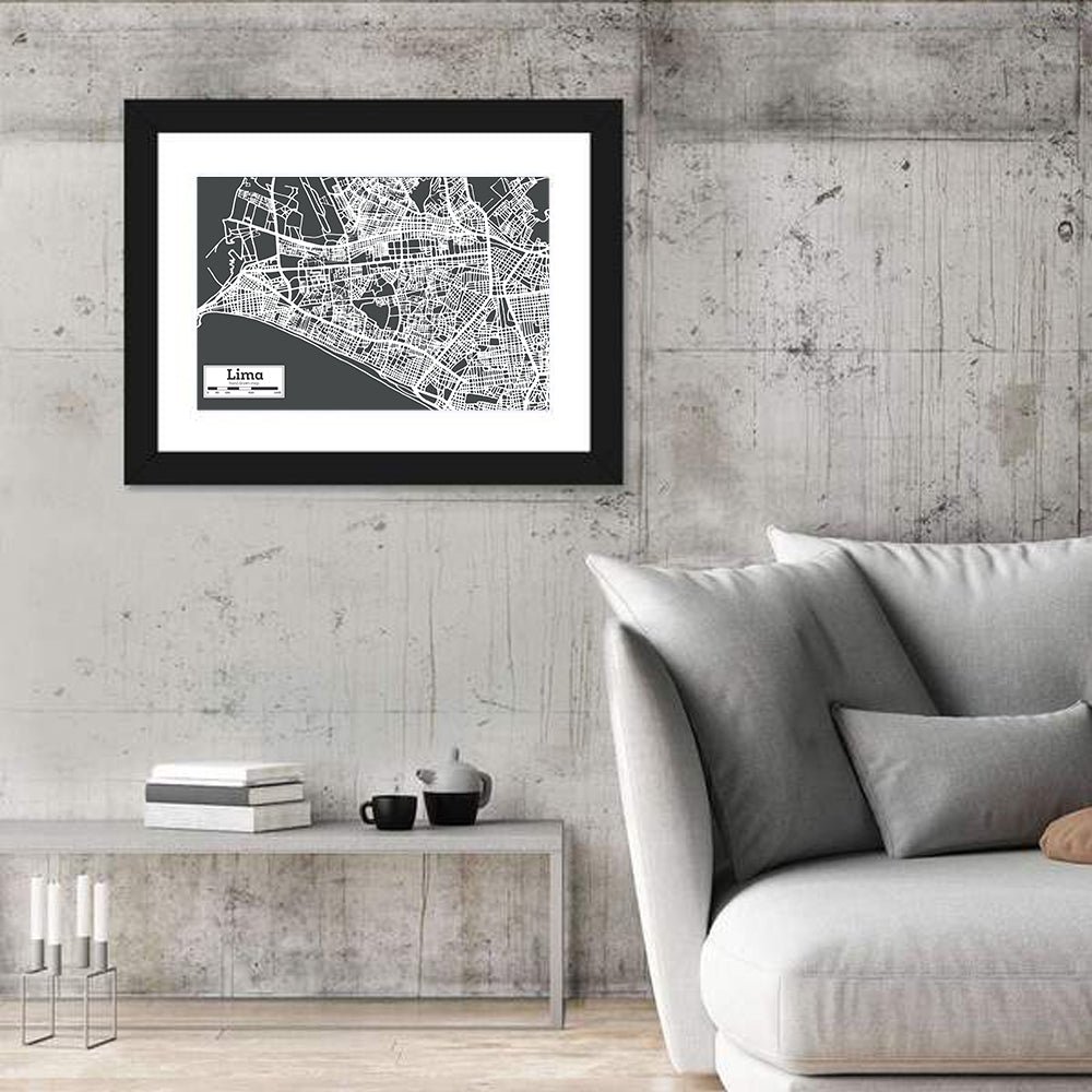 Lima Coastal City Map Wall Art in a room, landscape