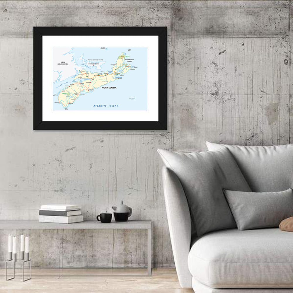 Nova Scotia Nautical Map Wall Art in a room, landscape