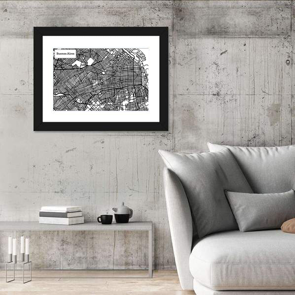 Buenos Aires Street Grid Map Wall Art in a room, landscape