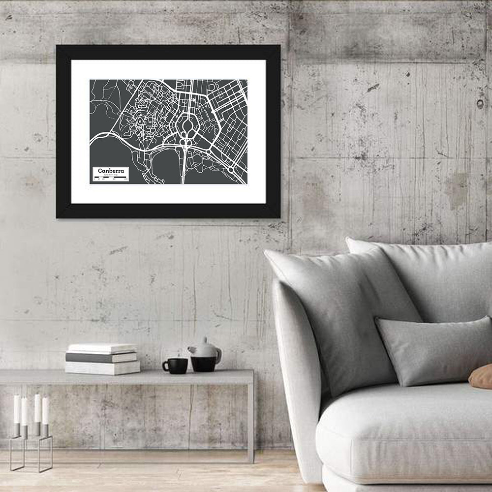 Canberra Street Grid Map Wall Art in a room, landscape