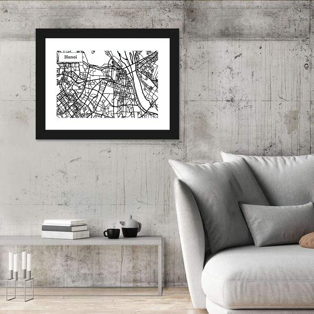 Hanoi Grid Map Wall Art in a room, landscape