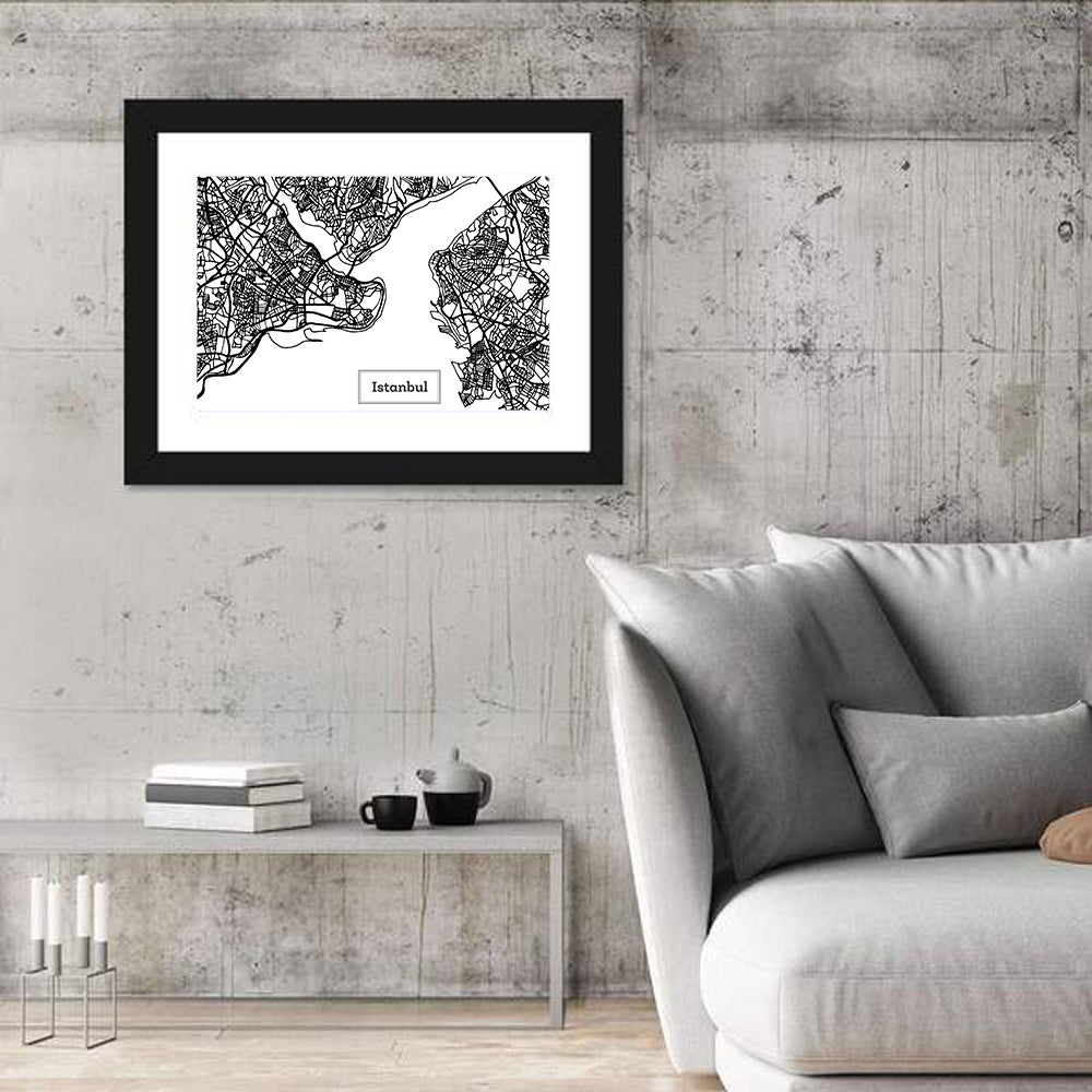 Istanbul Bosphorus Map Wall Art in a room, landscape