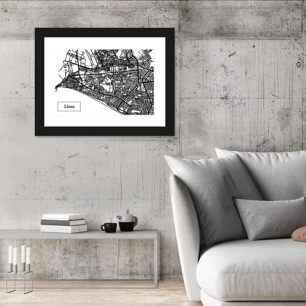 Lima Coastal Street Map Wall Art in a room, landscape