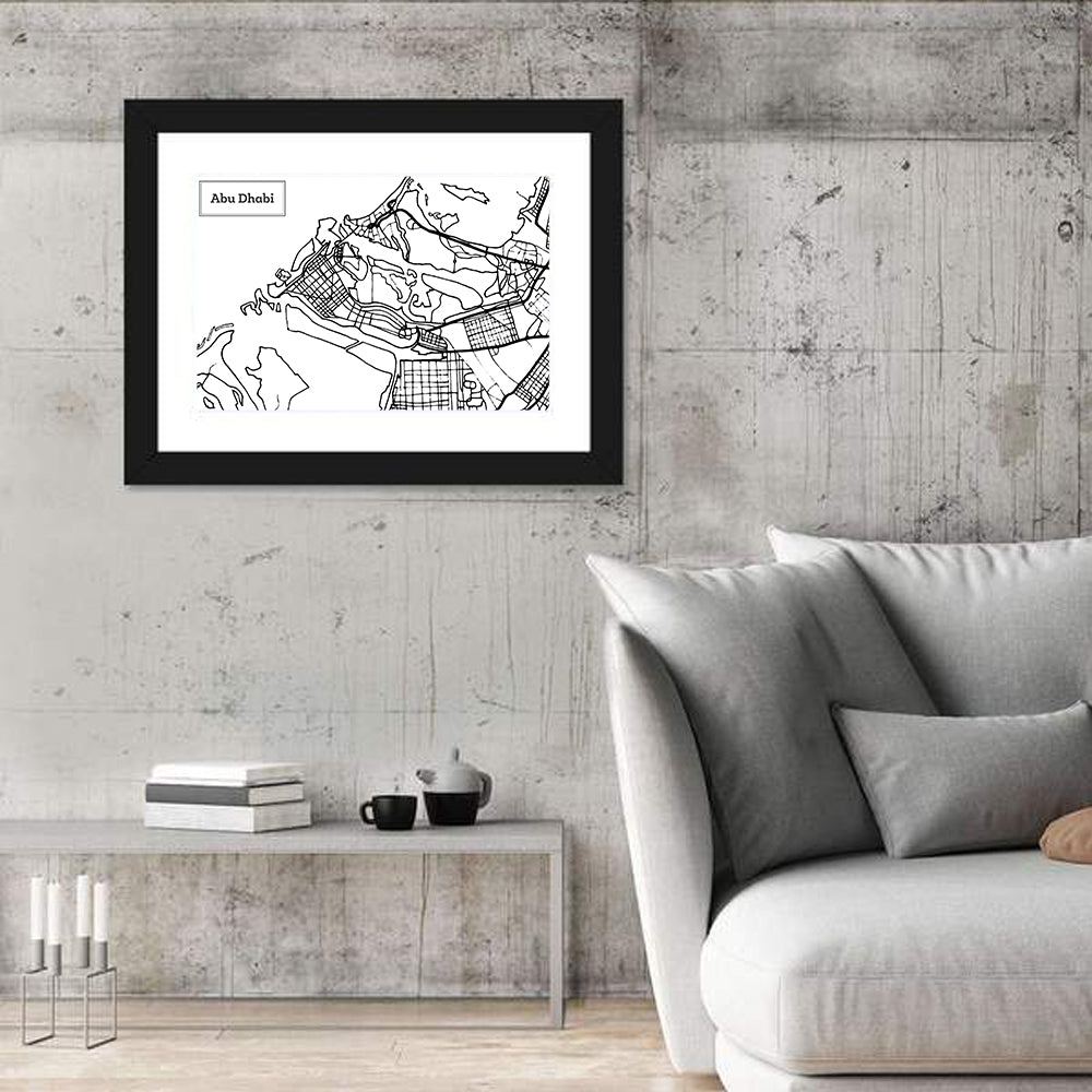 Abu Dhabi City Grid Map Wall Art