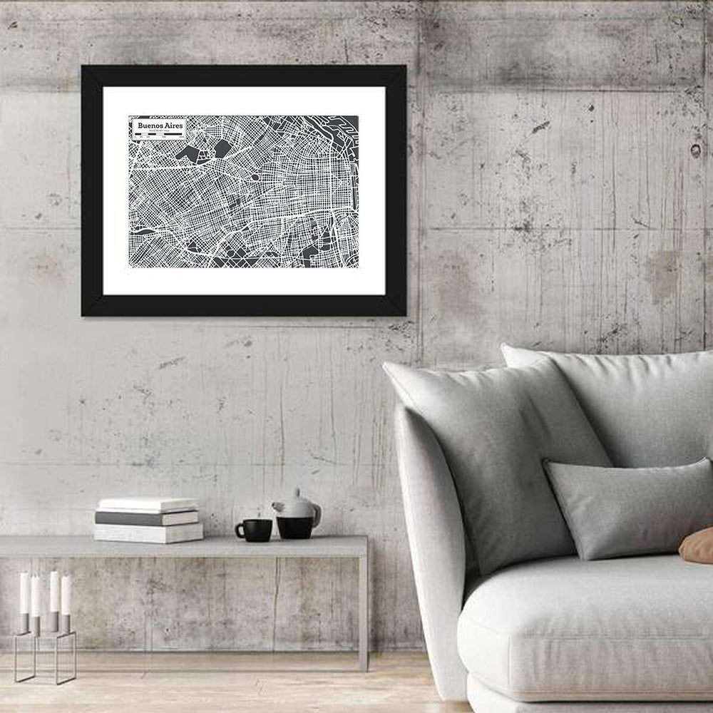 Buenos Aires Street Grid Map Wall Art in a room, landscape