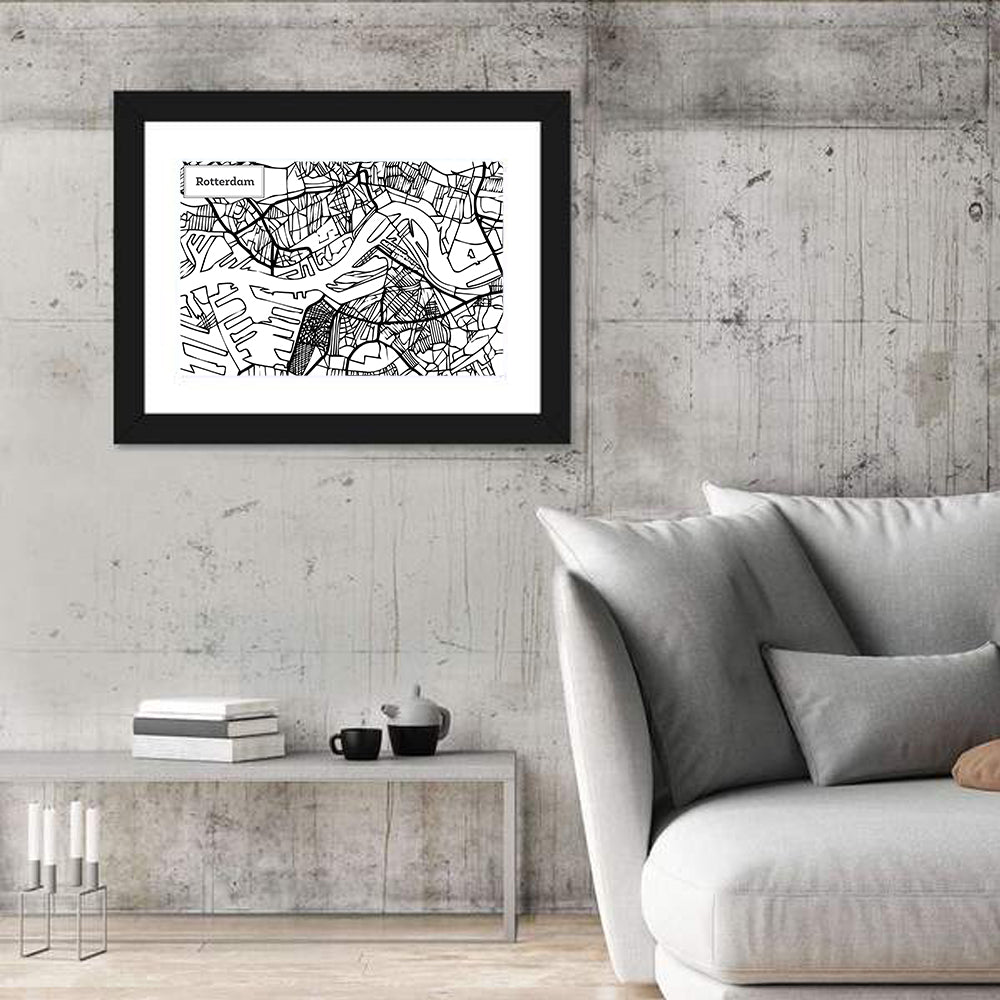 Rotterdam City Map Wall Art in a room, landscape