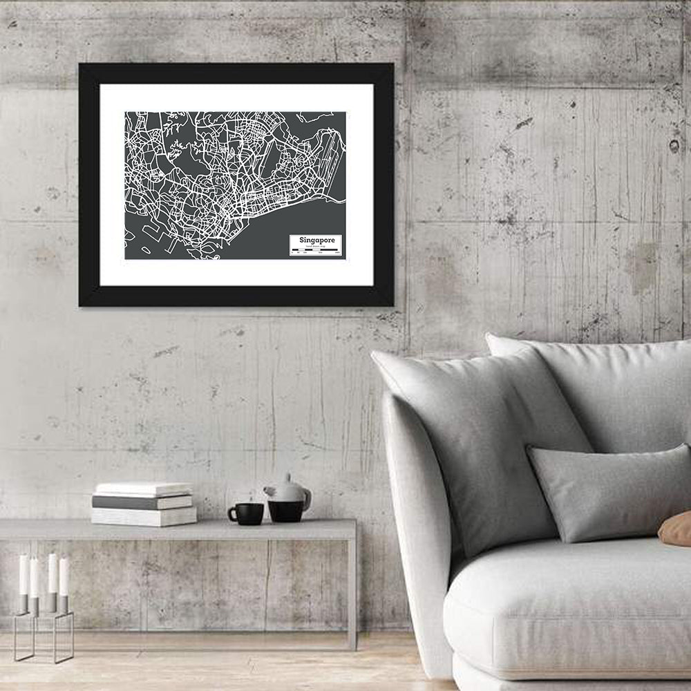 Singapore Minimal City Map Wall Art in a room, landscape