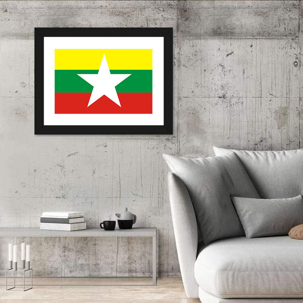 Myanmar Flag with Central Star Wall Art in a room, landscape